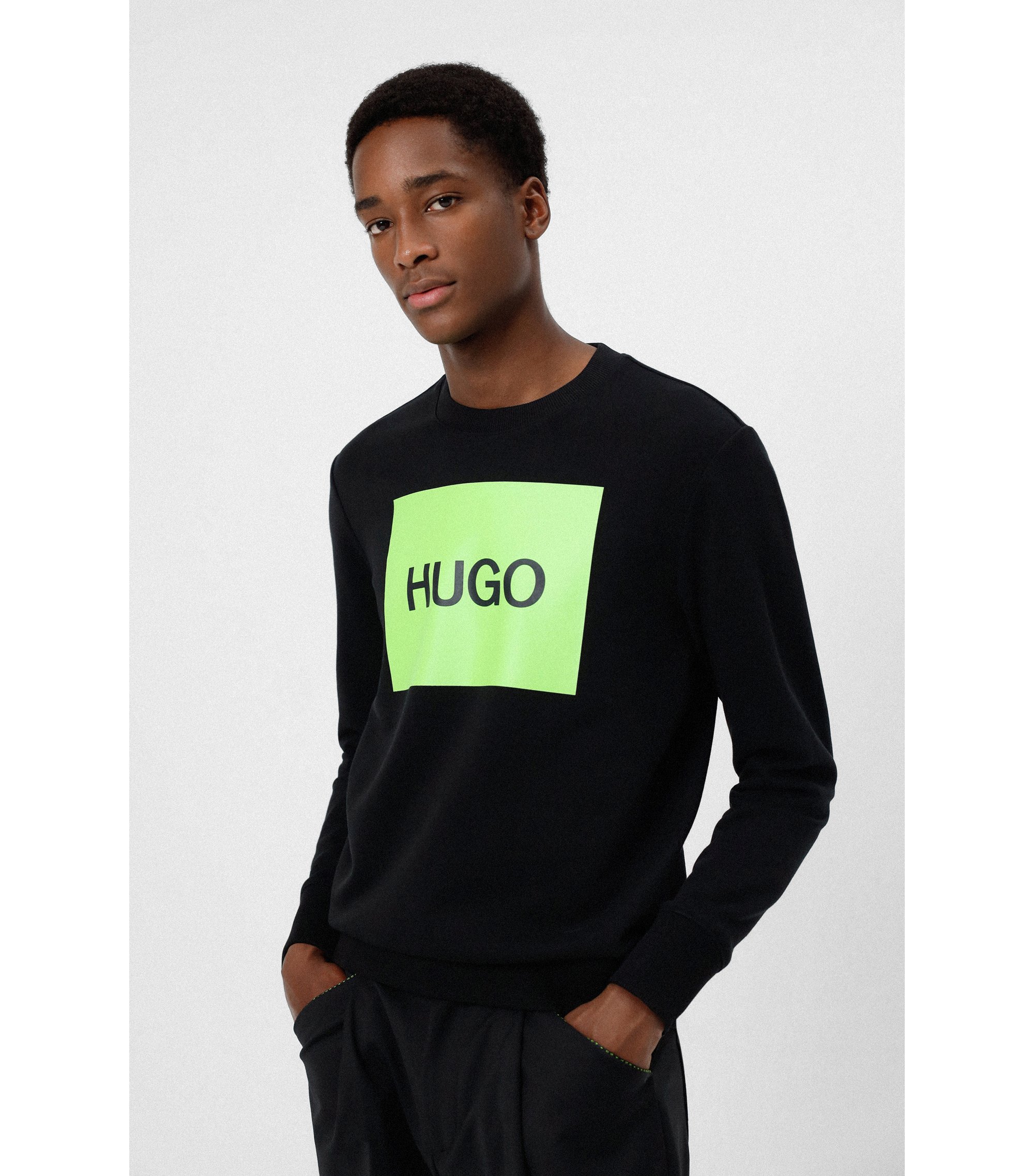 Hugo Boss divatino Crewneck Noir Coton Stretch Sweat homme XL/XXL Neuf Avec Étiquettes 175 $ 
